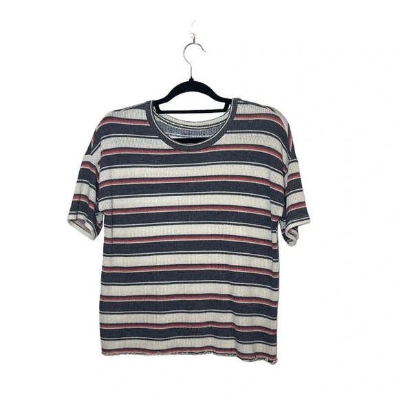 American Eagle Cream & Olive Green Stripe Knit Short Sleeve Top Medium Women’s - Picture 1 of 9